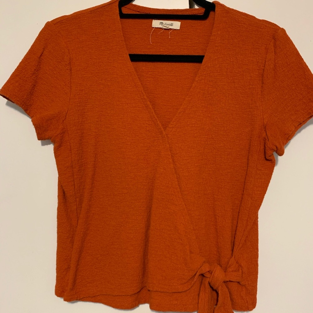 Orange/red Madewell Wrap Front Top